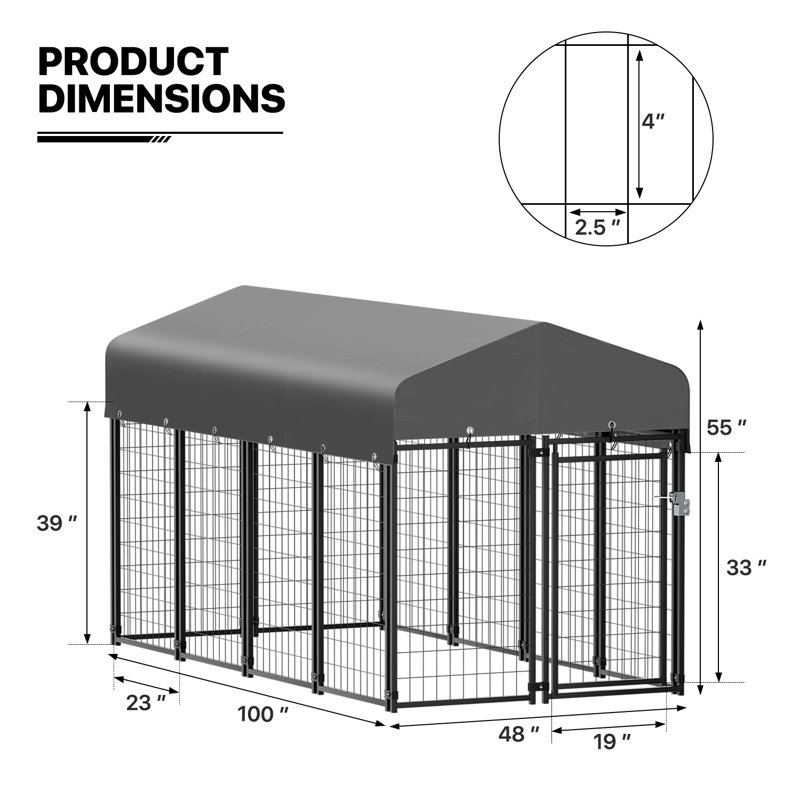 Galvanised dog run with roof sale